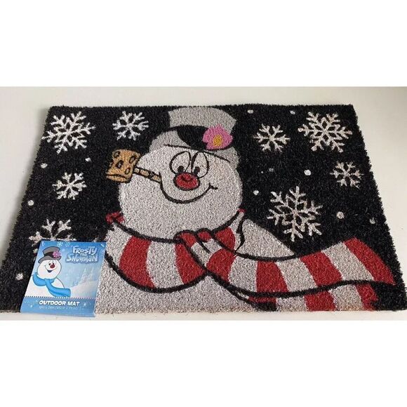 Frosty The Snowman Christmas Outdoor Coir Mat Rug 18 X 28” Snowflakes Winter NEW - Picture 2 of 11